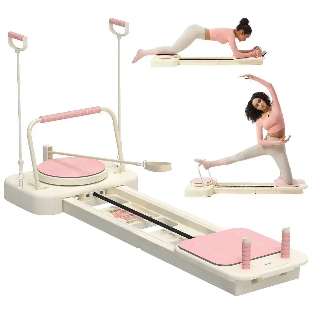 Terra Gym Portable Pilates Reformer - 9-in-1 Home Workout Equipment with 360° Rotating Waist Disc, 59.84-inch High-Strength Steel Track, Foldable, 440lbs Max Capacity, Adjustable 20 lbs & 60 lbs Resistance Bands, Full-Body Sculpting Gear, 59.84-Inch Track