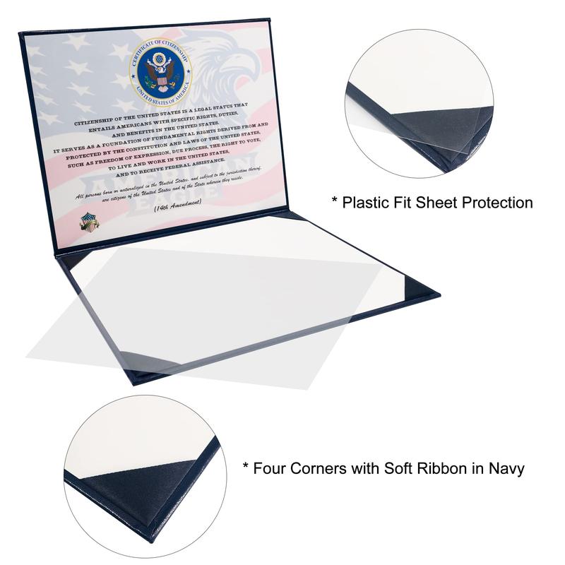 US Citizenship Certificate Holder Navy PU Naturalization Gold Foil Embossed with Padded Protection for 2026-2018 Certificates, Standard Size
