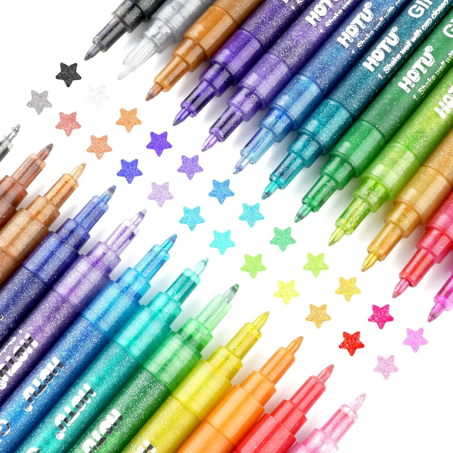 HOTU Glitter Markers Pen，12/24 Glitter Colors Paint Pens Sparkly Metallic Shimmer Acrylic Marker Fine Point Tip 0.7mm Water-based Ink for Kids Adults DIY Crafts Greeting Birthday Cards,back to school,back to school haul