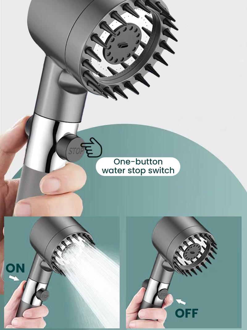 9-Piece Adjustable Shower System with High Pressure, 3-Speed Massage, One-Touch Water Stop, Universal Interface, Stainless Steel Panel, Hose Holder, and Filter Element
