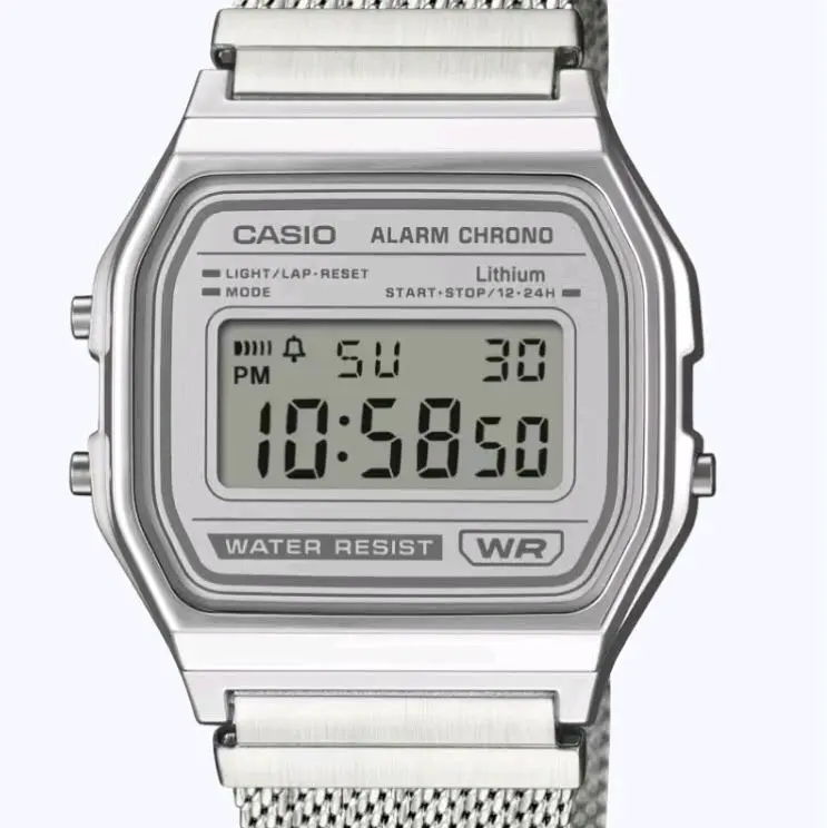 A158WEM-7 New Casio Vintage Silver Mesh bracelet Latest unisex watch