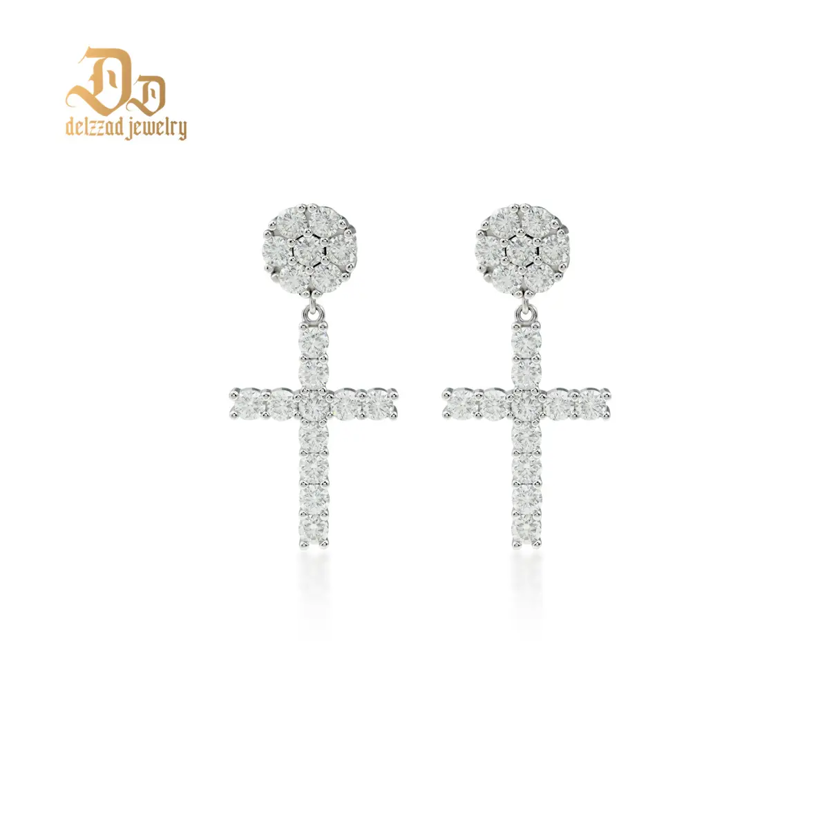 Delzzad Studded Cross Dangle Earrings S925 VVS Synthetic Moissanite Hip Hop Earrings Jewelry Perfect Birthday Mother’s Day Christmas Gift for Men Women Silver Earrings Golden Earrings Wedding Set Springtok