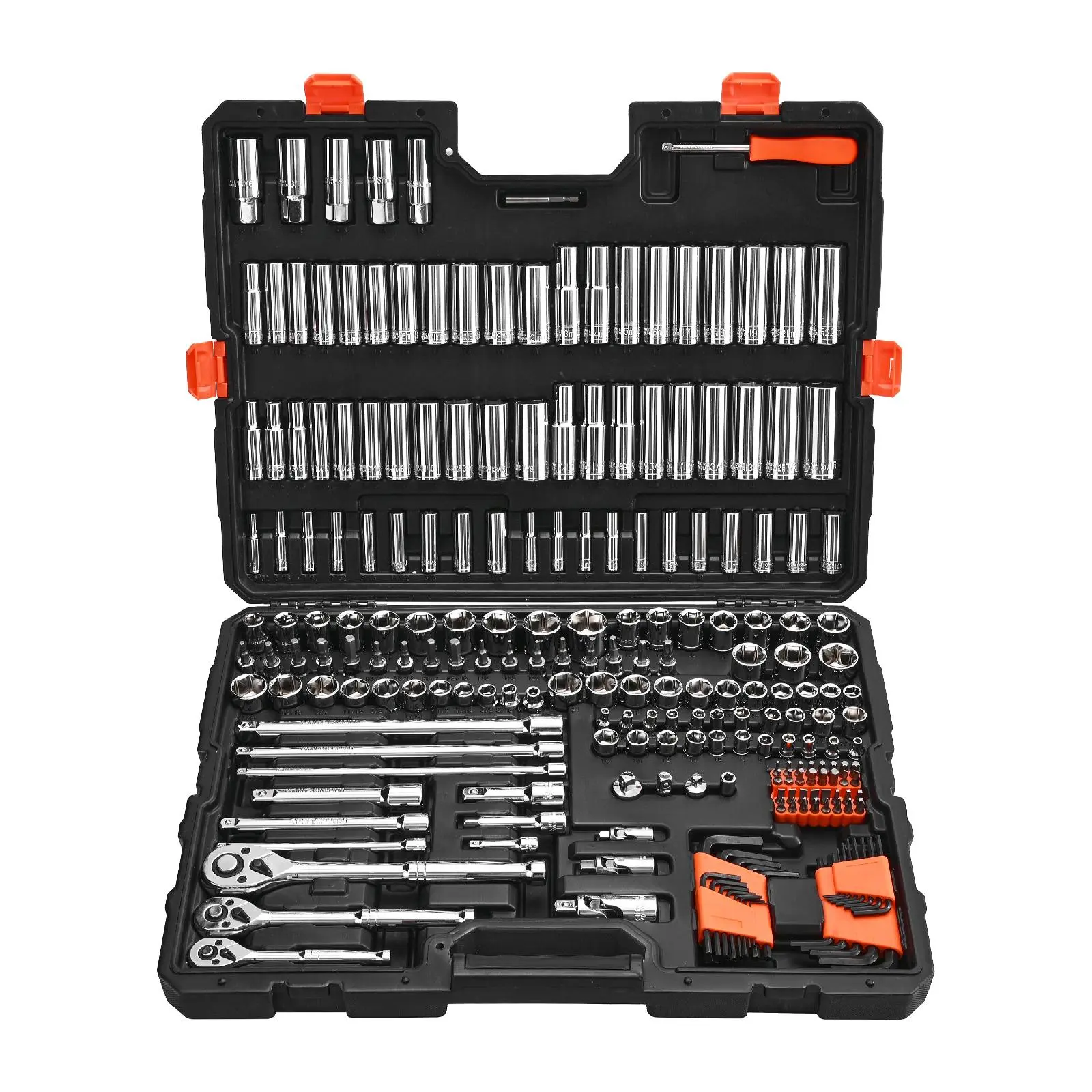 【Summerfinds】VEVOR 225-Piece Mechanic Tool Kit - 3/8-1/4-1/2 in Drive Ratchet Set, SAE & Metric, Deep & Shallow CR-V Alloy Steel Components, Bits & Accessories with Storage Case, 6-Point Design for Mechanics, Mechanic Tools