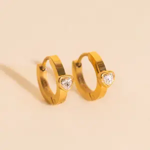 Crystal Heart Huggie Hoop Earrings