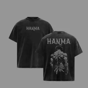 Baki Hanma T-Shirt – Washed Oversized Streetwear, Retro Manga Graphic Tee with Dark Gothic Japanese Font, Heavy Cotton Unisex Fit