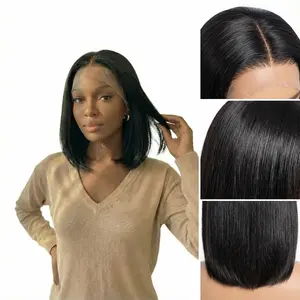 NoirSaorsa glueless Japanese straight short bob wig, pre-cut 13x4 HD lace frontal wig, bleached knots, natural hairline for beginners, 5-in-1 set curly Ombre Front InvisiFit Flip Burgundy Human Bundles part Kinky Weave