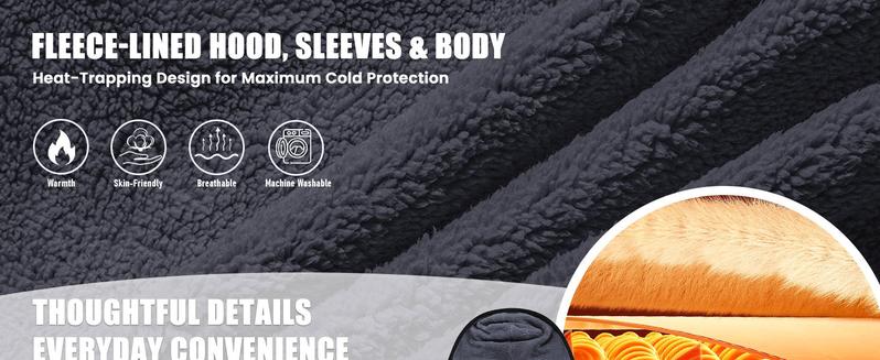 ZITY Men’s Sherpa-Lined Full-Zip Hoodie – Heavyweight Thermal Fleece Winter Jacket (Black/Gray)