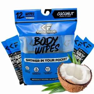 Klean Freak Body Cleansing Wipes, Coconut, 12 Pack Individually Wrapped, Aloe & Witch Hazel, Alcohol-Free
