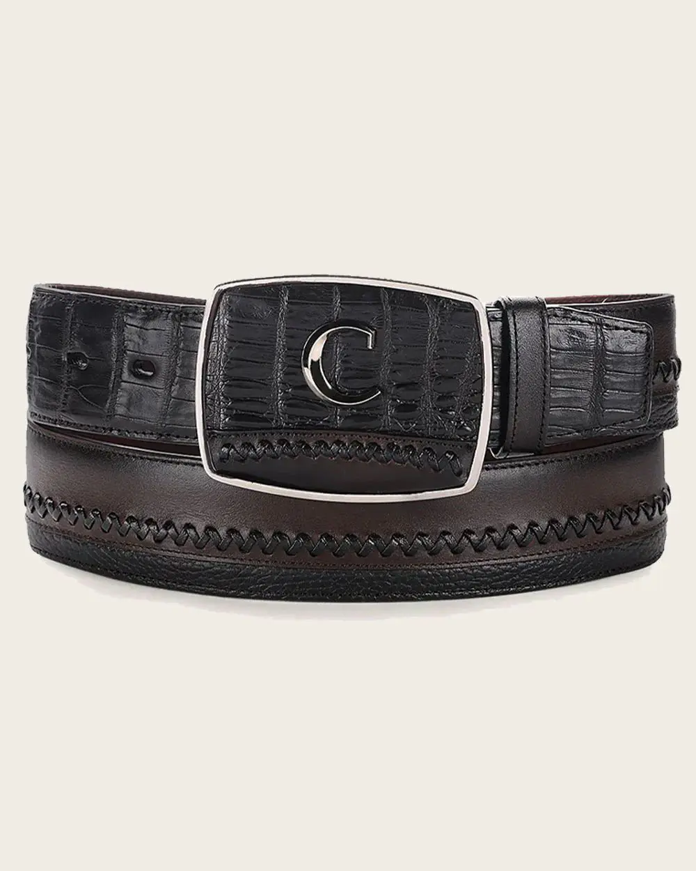 Cuadra Men's Elite Black Western Leather Belt - Handcrafted Cowboy Belt with 45mm Metal Buckle