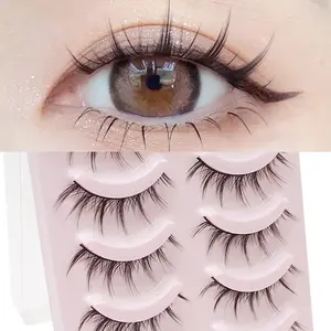 Fake Eyelash Anime Lashes 5 Pairs Little Devil Eyelashes Natural Daily Makeup Manga Eyelashes Clear Band Eyelashes