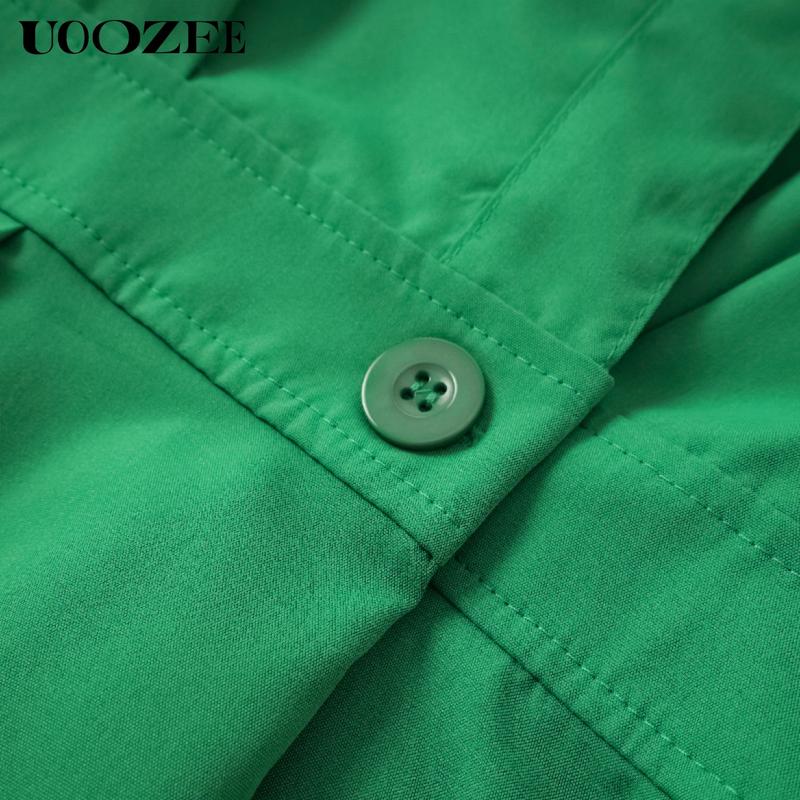 UOOZEE Women's Sleeveless Solid Color Lapel Long Dresses Midi Dresses Long-sleeved Loose Solid Color Lapel Mid-length Dress with Small Waist and Bust, One Size Up Recommended for C - Cup and Above