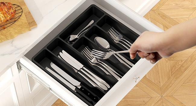 Lifewit Silverware Organizer with Lid, Covered Utensil Tray for Kitchen Drawer and Countertop, Plastic Storage Box for Spoons, Forks, Knives