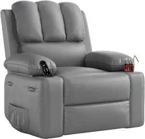 Recliner Chair, 360° Swivel Rocker Recliners with Heat & Massage, Soft Lazy Boy Recliner Chair with 2 Cup Holders and Side Pocket for Living Room Bedrooms and Nurseries -Grey