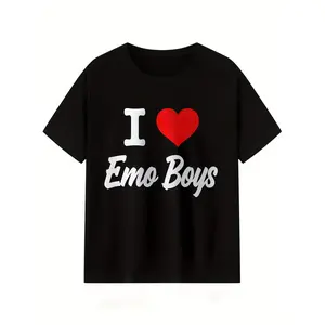 Soft Short Sleeves In Summer I Love Emo Boys 1pc 100% Cotton T Shirt Niche Design Printing High Quality Breathable Material Casual And Versatile Round Neck Crewneck