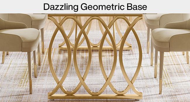 Tribesigns Modern Dining Table for 4-6 People, 63" Large Rectangular Kitchen Table with Faux Marble Tabletop and Gold Geometric Legs living room