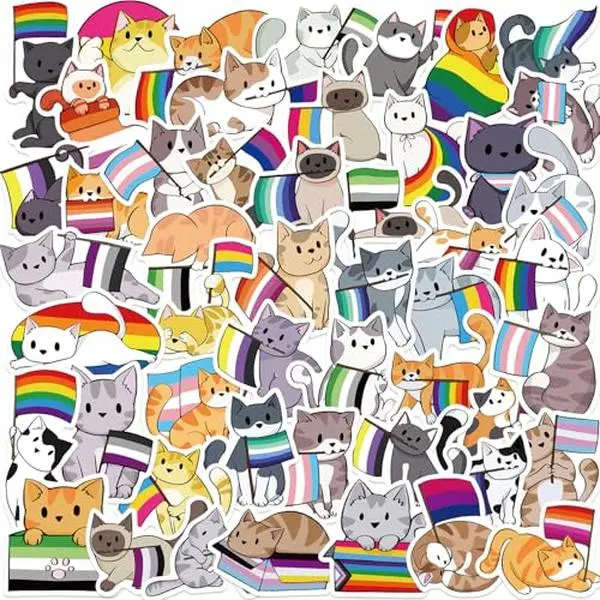 Cat Pride Stickers,LGBT Pride Vinyl Stickers for Water Bottle Scrapbook Decals LGBT Pride Gift(50 Pack)