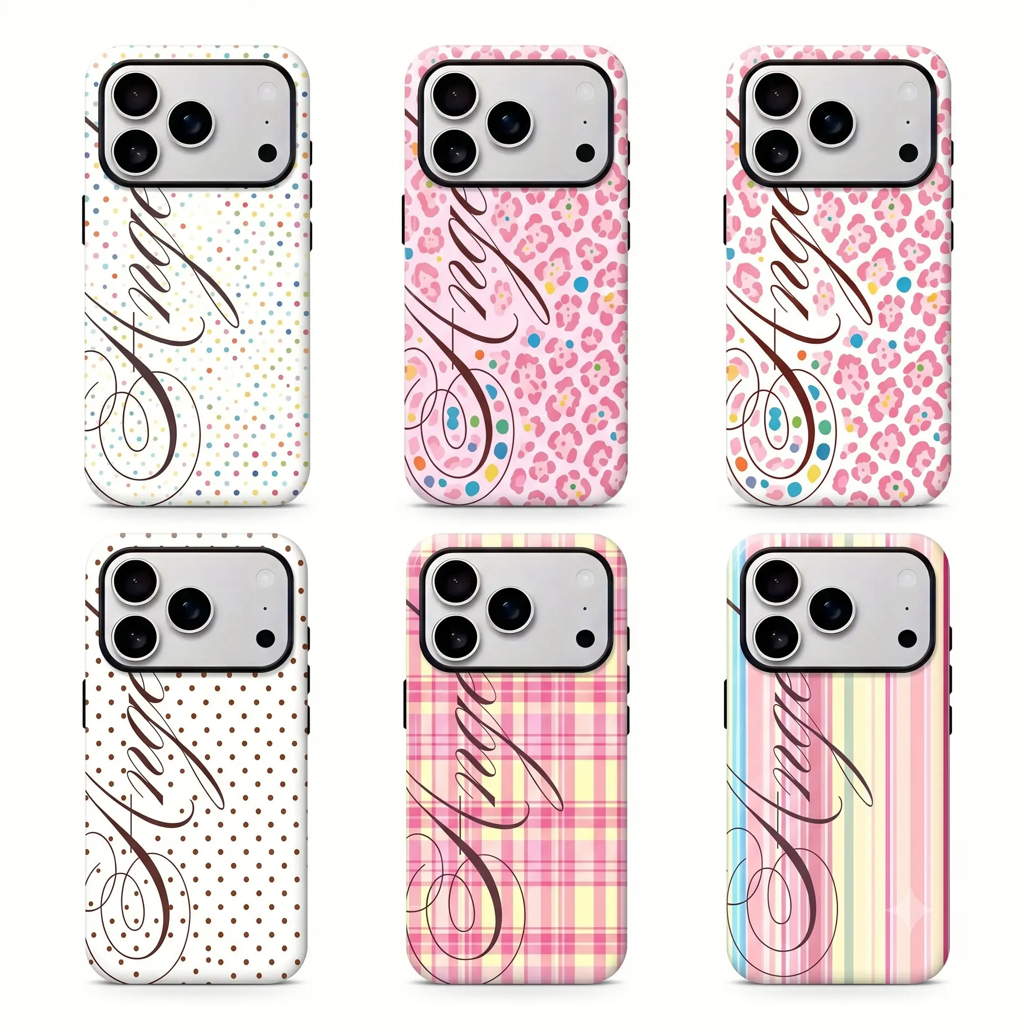 Y2K Coquette "Angel" Script Phone Case | Pink Polka Dot Aesthetic Protective Cover For iPhone 17 Pro Max 16 15 14 13 12 11 for Samsung S21 S22 S23 S24 S25 S26 Phone Case | Tough Phone Case