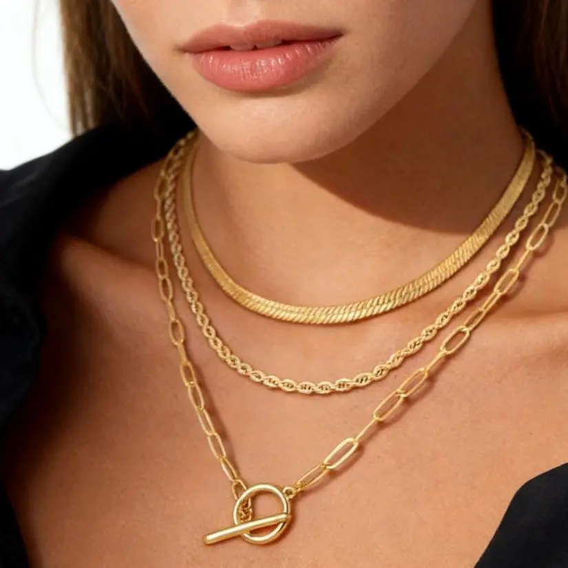 Hip Hop Necklaces for Women, Chunky Cuban & Paperclip Chain Choker with Adjustable OT Toggle Clasp, Stackable Gold-Plated Hypoallergenic Statement Jewelry, Trendy Fashion Gift for Valentine's Day, Birthday, Party & Daily Outfit