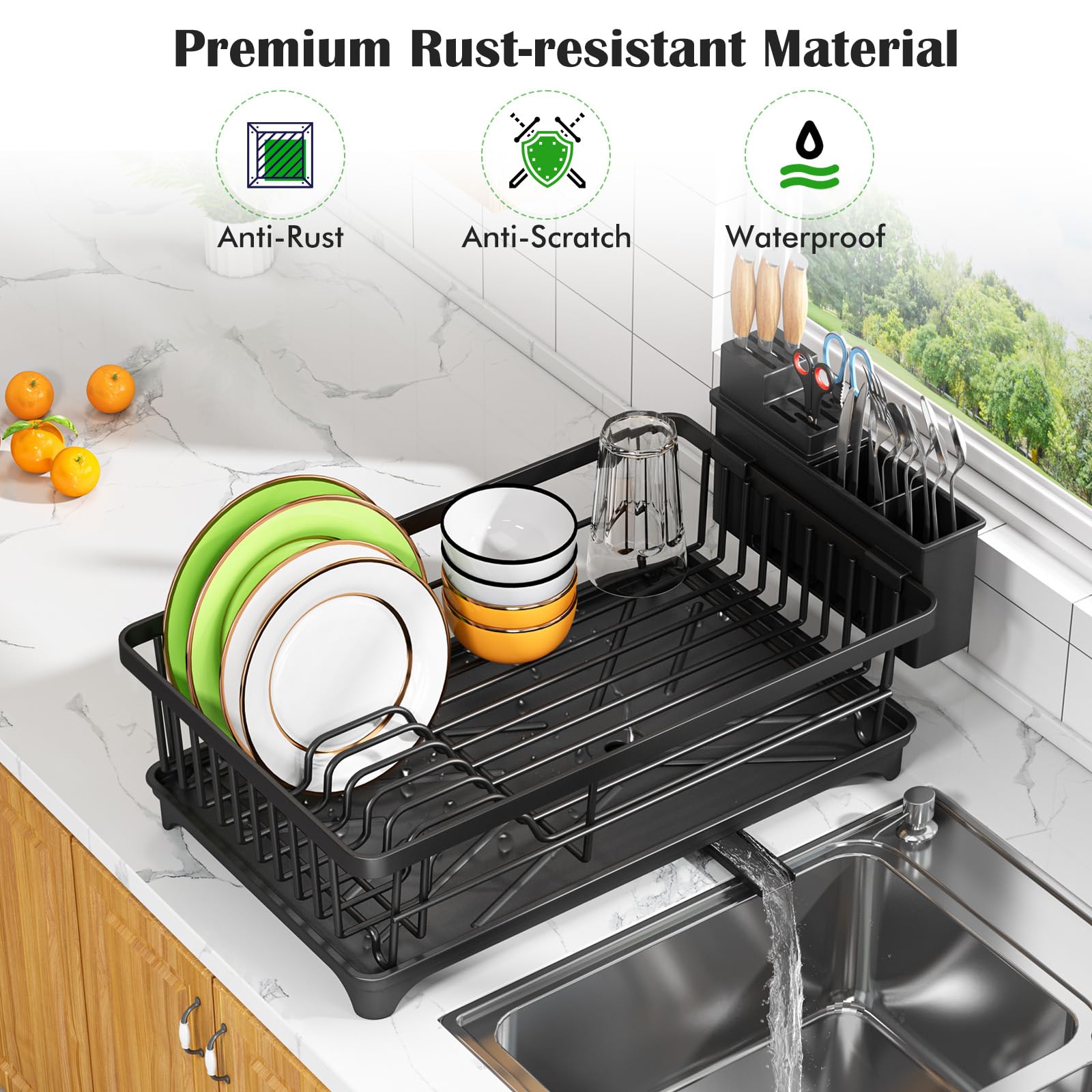 Compact Dish Drying Rack - Small Kitchen Counter Rack, Rust-Resistant Metal, Space-Saving Drainer with Removable Utensil Holder, Black Compact Dish Drying Rack - Small Kitchen Counter Rack, Rust-Resistant Metal, Space-Saving Drainer with Removable Utensil Holder, Black