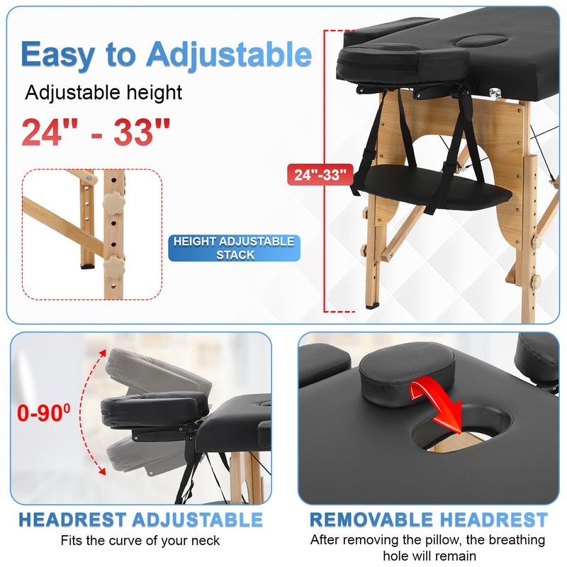 BestOffice Massage Bed Portable Massage Table 24 in Wide Lash Bed Heigh Adjustable 2 Folding with Non-Woven Bag for Spa Footmassage Facial CareSpa Tattoo