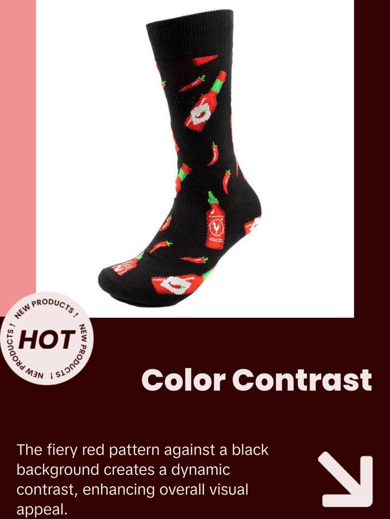Parquet Men’s Hot Sauce & Chili Pepper Novelty Crew Socks – Black