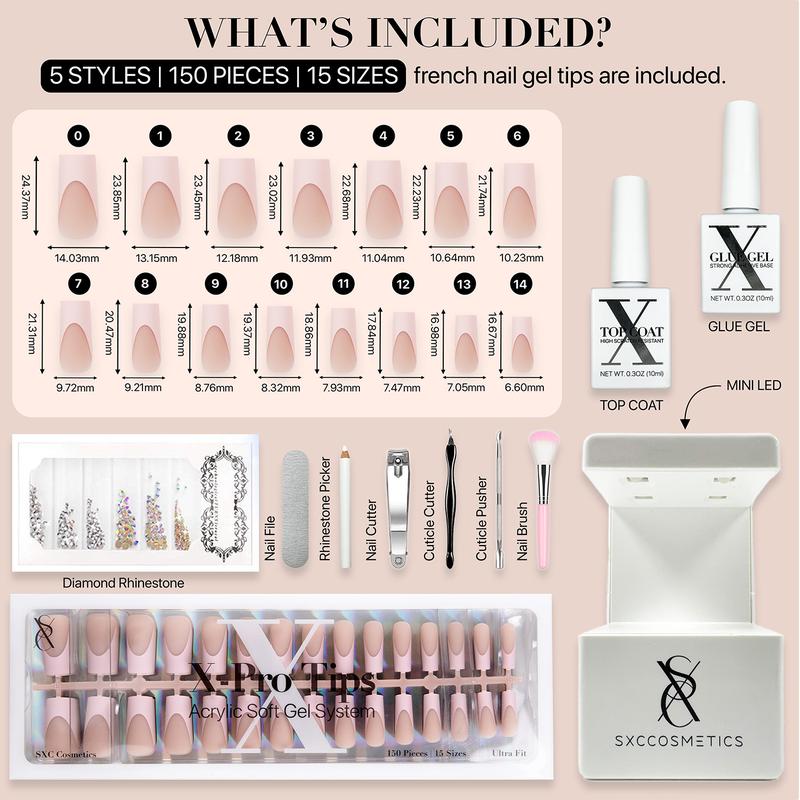SXC Cosmetics X-Pro Tips French Tip Press On Nails, Skin Tone Series Starter Kit  for DIY Nail Art Nail Polish Polish Gel Extension Nailcare