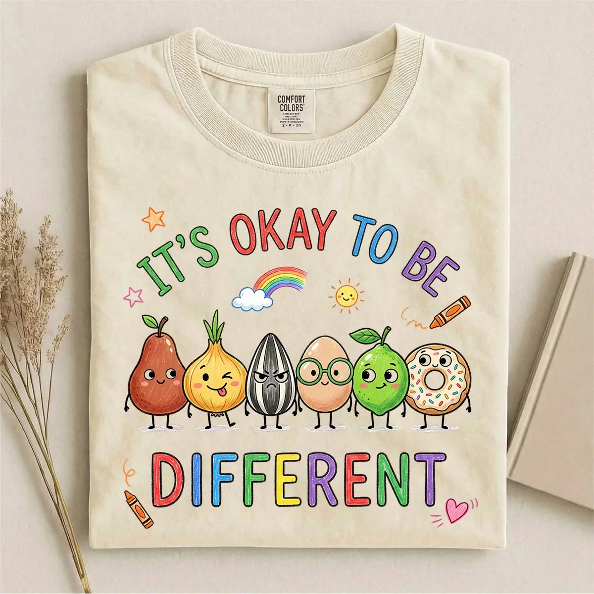 Autism Awareness Comfort Colors T-Shirt Sweatshirt It's Okay To Be Different Positive Neurodiversity Acceptance Inclusion Graphic Tee Teacher Educator Parents Kids Support Community Everyday Wear Unisex Meaningful Gift