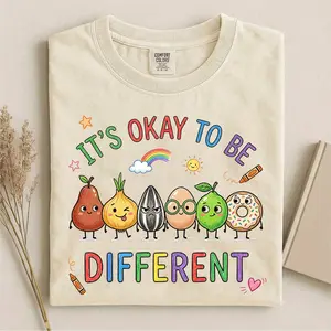 Autism Awareness Comfort Colors T-Shirt Sweatshirt It's Okay To Be Different Positive Neurodiversity Acceptance Inclusion Graphic Tee Teacher Educator Parents Kids Support Community Everyday Wear Unisex Meaningful Gift