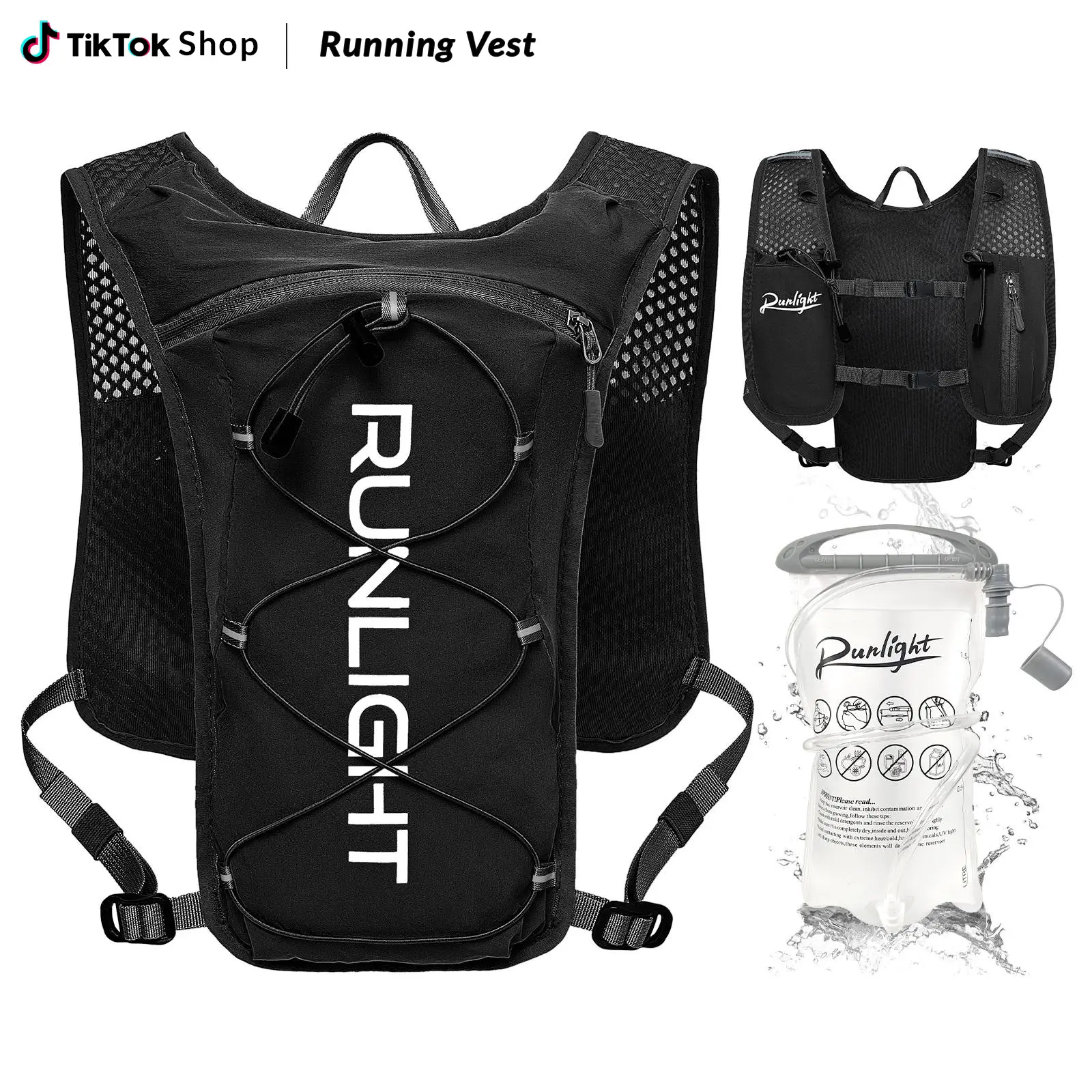 Runlight Hydration Running Vest with 1.5L Water Bladder,Lightweight Zipper Breathable Running Backpack,Adjustable Sport Bag Vest,Sport Gear for Running Jogging Hiking Cycling Marathon Outdoor