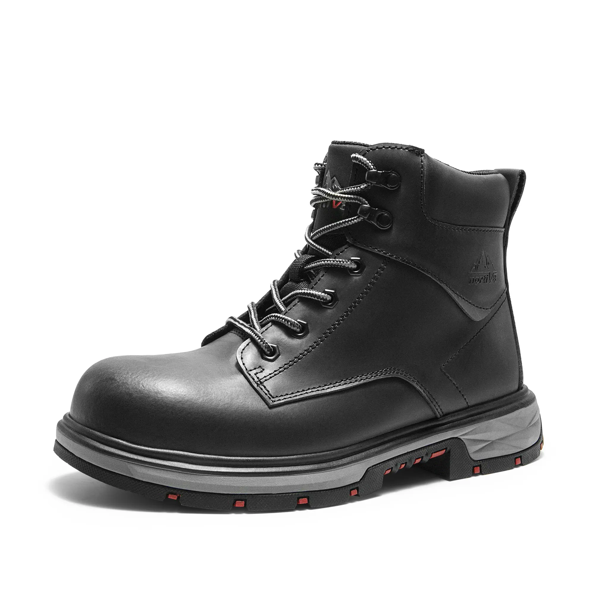 NORTIV 8 Men's Slip-resistant Steel-toe Work Boots, Tactical Worker Footwear, Closed-toe Black Walking Shoes