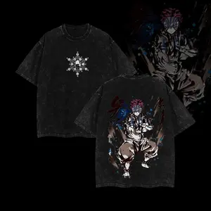 Akaza Upper Rank 3 Graphic Tee, Vintage Washed Oversized Shirt, Manga Villain Demon Slayer Cotton T-Shirt