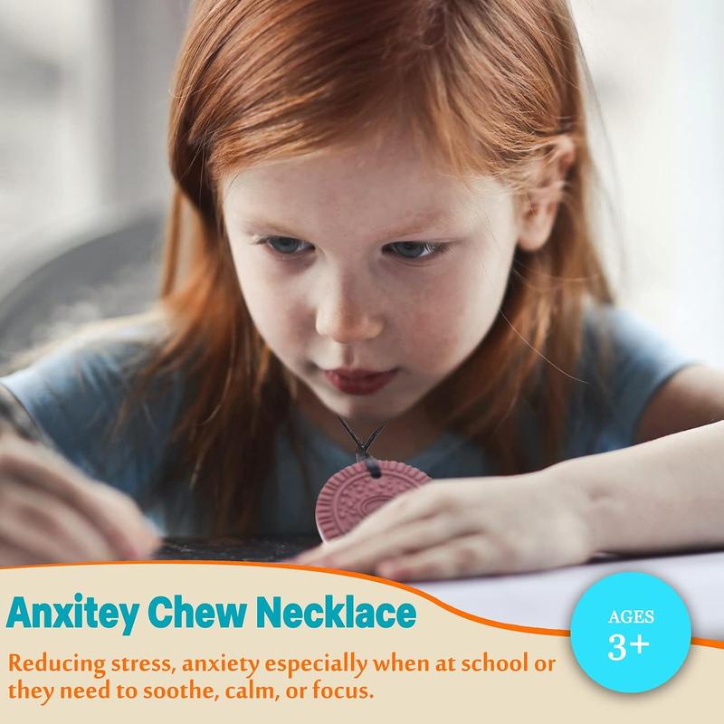 Chew Necklaces for Sensory Kids, 2 Pack Silicone Chewy Necklace Sensory Toys for Boys and Girls with Chewing, Autism, ADHD, SPD, Oral Motor Anxiety Pendant for Adults