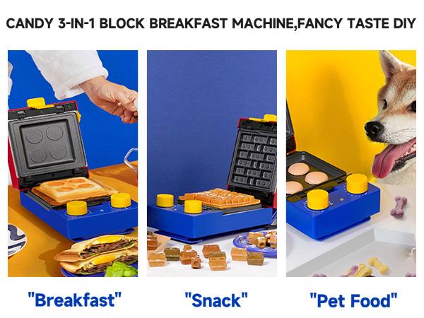 Candy 3-in-1 Breakfast Maker & Panini Press - Fun Red! Christmas Gift. Features removable plates for easy cleaning and fast heating. Perfect for snacks, quesadillas, dorms, and travel. Kids & Adults Love It!