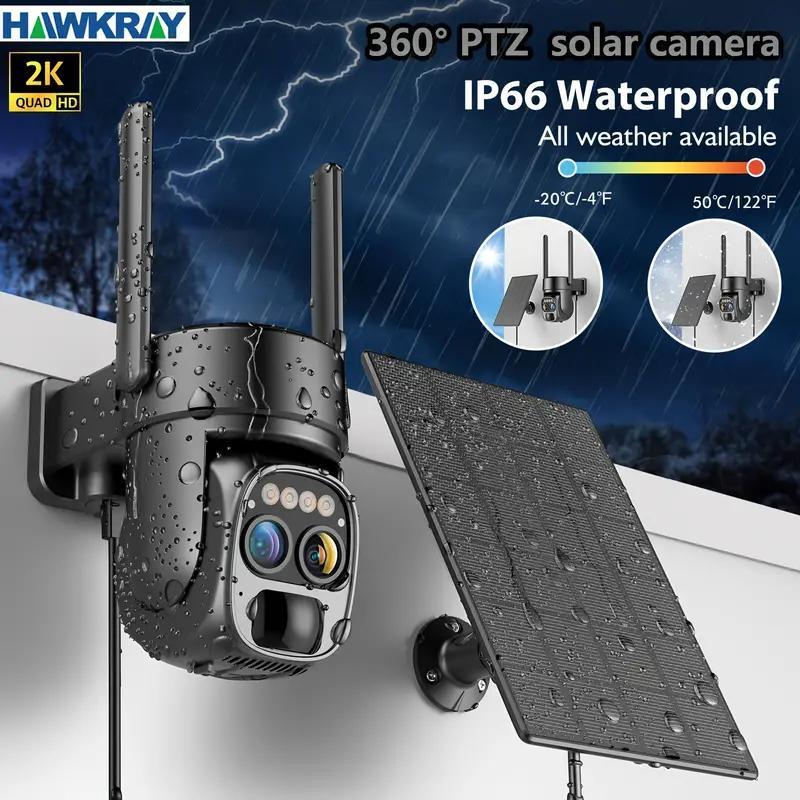 Hawkray Outdoor Camera Dual-Lens 2K Resolution 360° Pan Tilt Control Two-Way Audio with Spotlight Siren PIR Motion Detection Card Remote Safety Connection Black Waterproof Full HD AI Motion Detection Humanoid Tracking Function IP66 Waterproof - Sd Hawkray Outdoor Camera Dual-Lens 2K Resolution 360° Pan Tilt Control Two-Way Audio with Spotlight Siren PIR Motion Detection Card Remote Safety Connection Black Waterproof Full HD AI Motion Detection Humanoid Tracking Function IP66 Waterproof - Sd