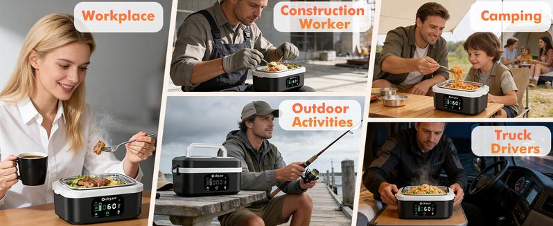 Cordless Electric Lunch Box, Fast Heating Portable Food Warmer with 20000mAh, Stainless Steel Tableware and Insulated Bag for Work,Office, Travel, Camping,Suitable for Adults and Children