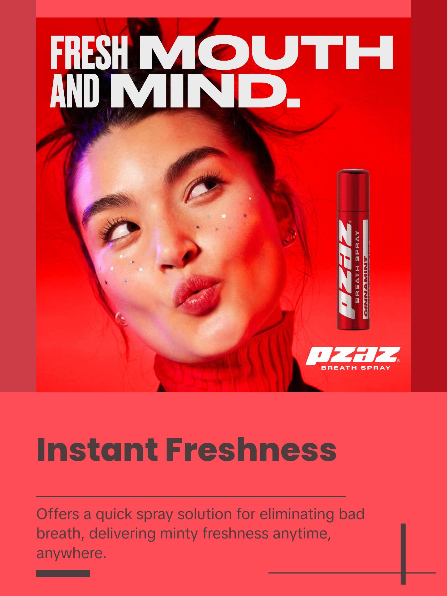 Pzaz Breath Spray- Cinnamint 6 pack - Instant Refreshment - Caffeine Microdose - Eliminate Bad Breath