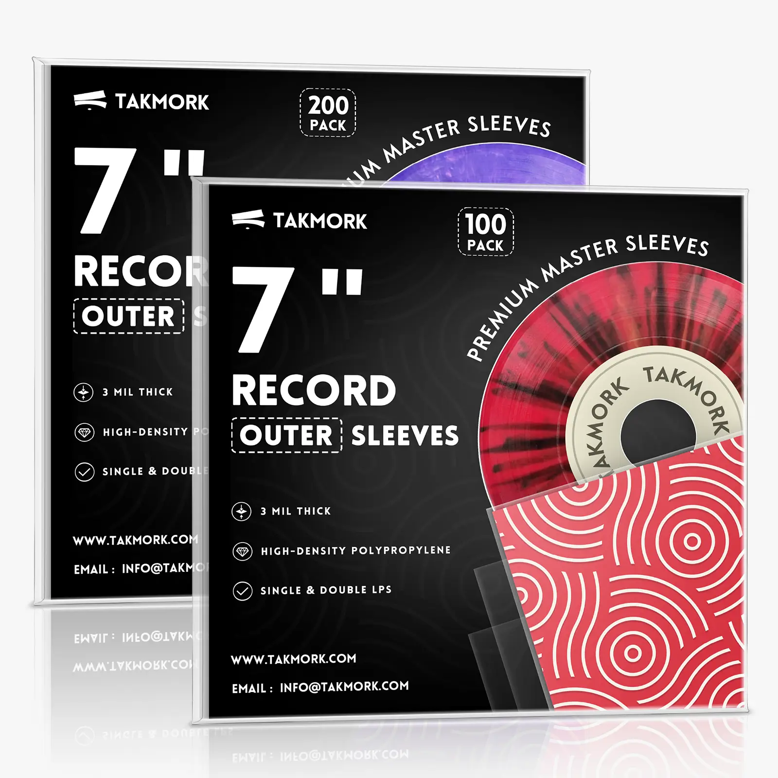 Takmork 7 Inch Vinyl Record Outer Sleeves – 3 Mil Thick Crystal Clear Polypropylene Covers, Snug Fit for 45 RPM Singles, Archival & Acid-Free Protection