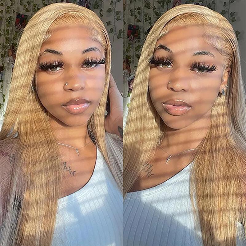 Hot Star 27# Honey Blonde Colored Red Color 613# Blonde Color 99J Burgundy Color Ginger Color and P4/27 Highlight Color Human Hair Frontal Wigs Straight 180% 13x6 HD Transparent Lace Front Human Hair Wigs For Women