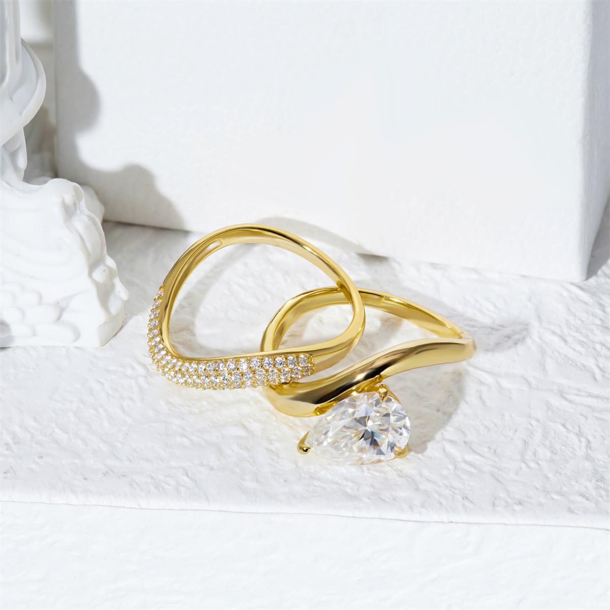 Delzzad Stacking Bling Pear Wave Ring Synthetic Moissanite S925 Eternity Stacking Set Engagement Wedding Ring Band Set Jewelry Perfect Birthday Engagement Wedding Anniversary Christmas Gift