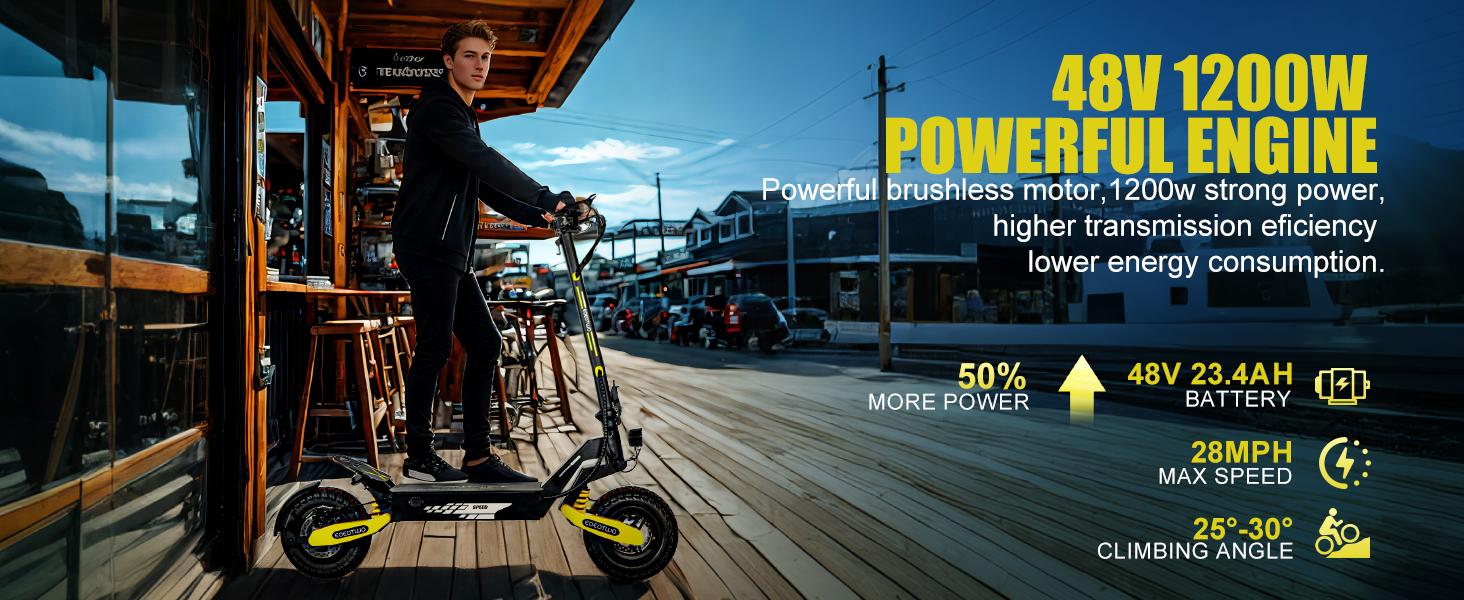 [EOEOTWO GT06] Electric Scooter-Adult Model -1200W, 11-inch Solid Tires, 28 mph Speed, Long Range of 40miles, Suitable for Adults, Foldable Commuter ElectricScooter, Dual Disc Brakes, Dual Shock Absorbers, FoldableElectric Scooter