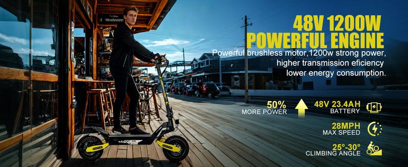 [Black Friday&EOEOTWO GT06] Electric Scooter-Adult Model -1200W, 11-inch Solid Tires, 28 mph Speed, Long Range of 40miles, Suitable for Adults, Foldable Commuter ElectricScooter, Dual Disc Brakes, Dual Shock Absorbers, FoldableElectric Scooter