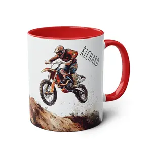 Custom Motocross Mug, Personalized Dirt Bike Coffee Cup Ceramic 11oz, Off Road Racing Gift, Extreme Sports Mug Motocross Rider Name Cup