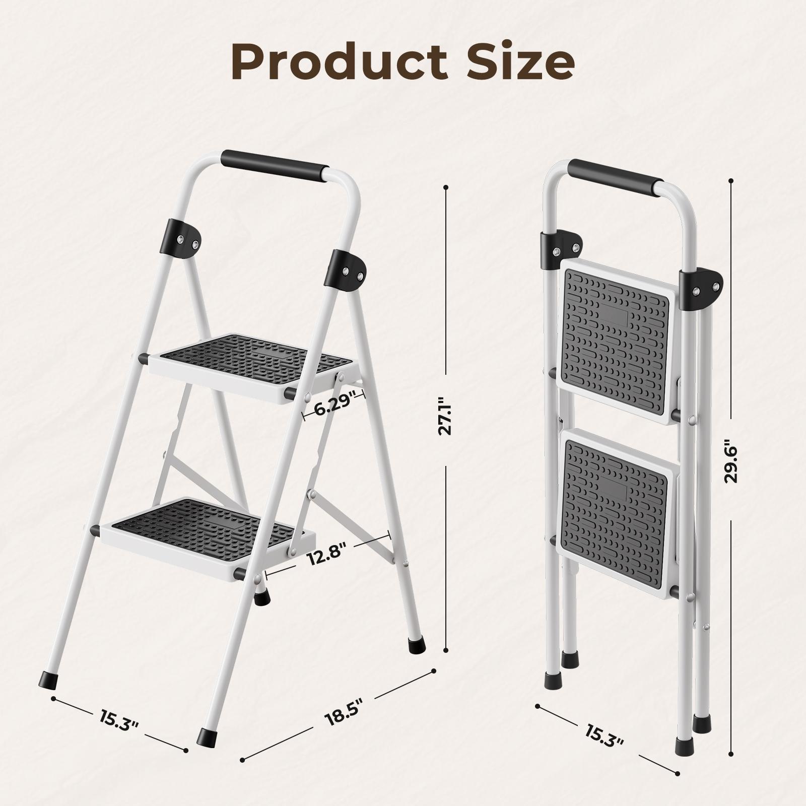 Flycity  2-step ladder, 2-step stool, adult folding step stool, with soft padded handle, wide anti-slip platform with ergonomic design. Adult portable step stool, multi-purpose for home, kitchen, office.