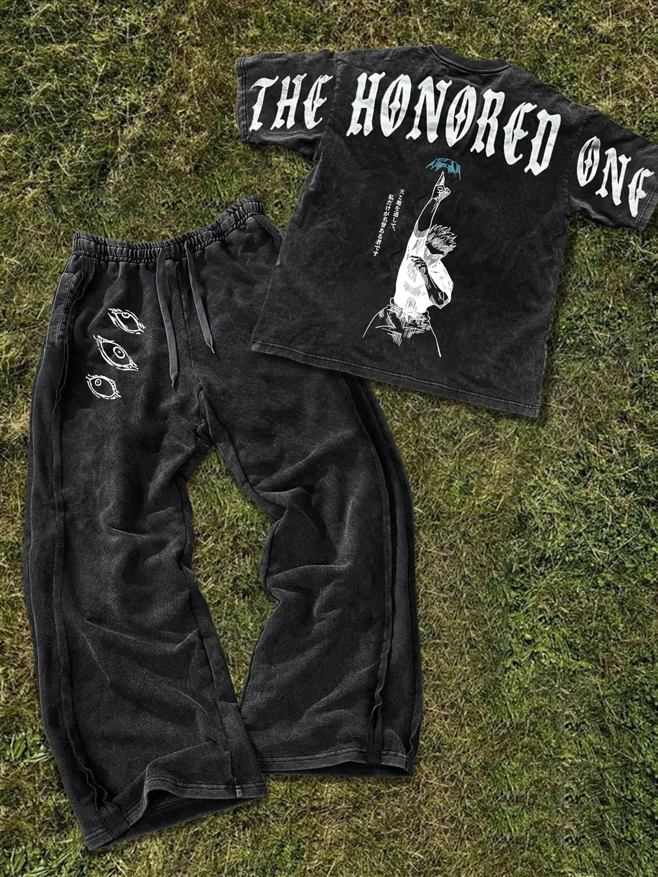 Men's Cotton Graphic Tee & Loose-Fit Elastic Pants Matching Set, Casual Streetwear, Comfortable Daily Wear, Trendy Design