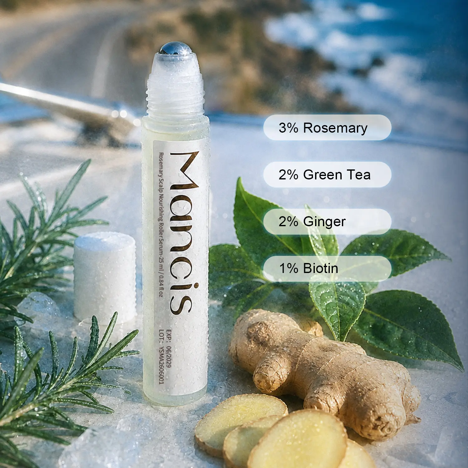 Mancis Icy-Cooling Scalp Massager Serum with Aloe, Ginger - Lightweight Roll-On for Refreshing Summer Hair Care Routine