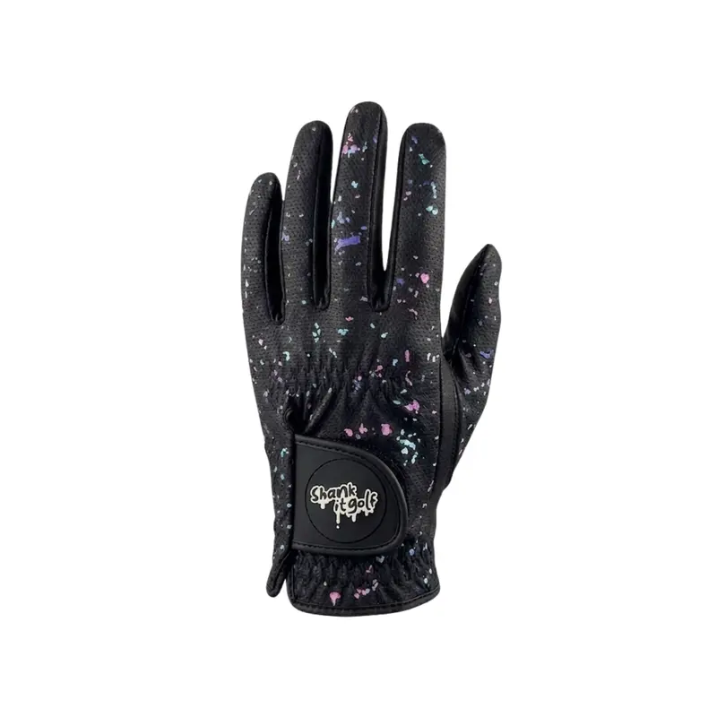 Black Paint Splatter Golf Glove with Black Leather and Decorative Splatter Design