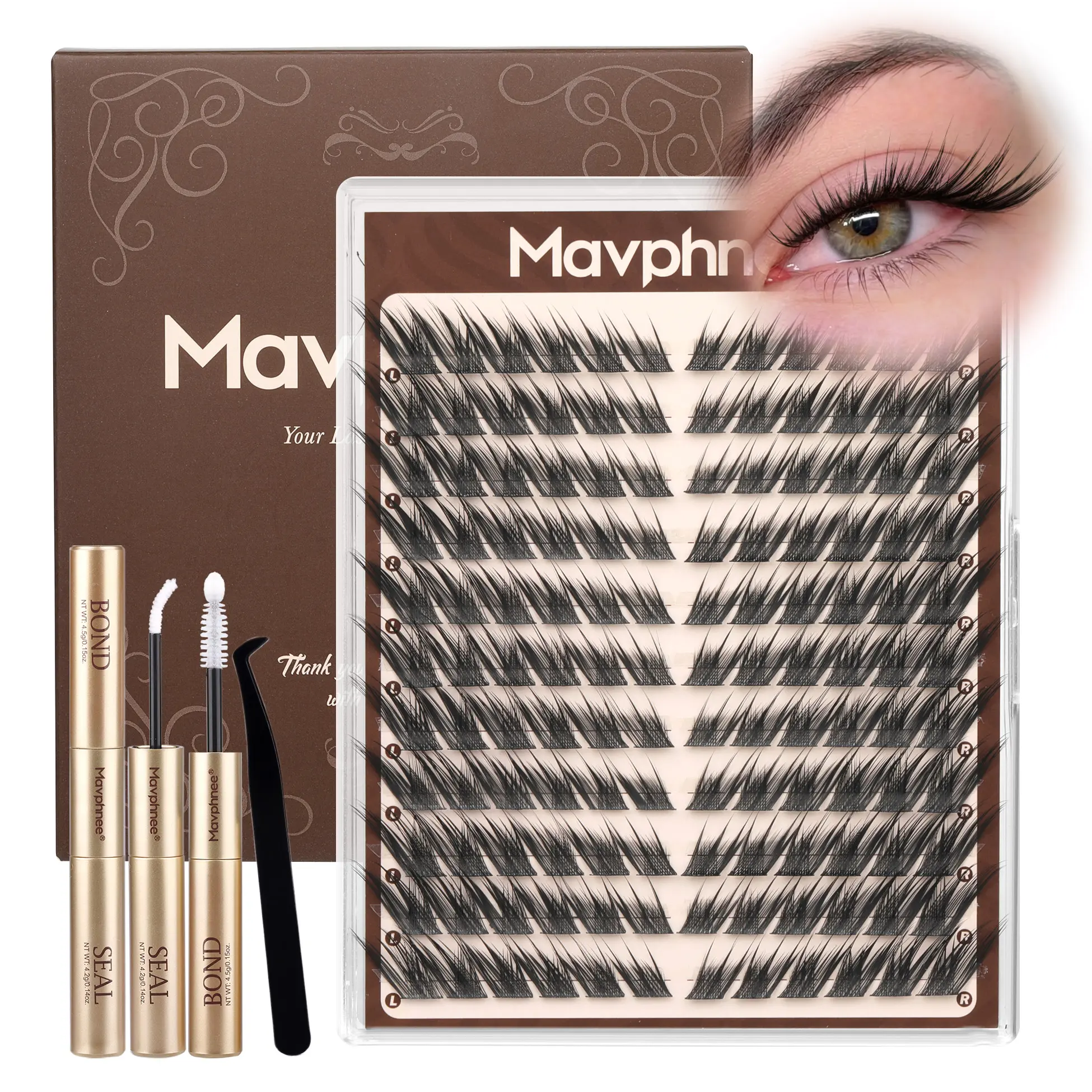 Mavphnee Fox Eye Lash Clusters Kit J Curl Pre-Mapped Eyelash Clusters 9-16MM Individual Lashes Siren Eye Cluster Lashes Extensions Easy to Apply DIY Lash Kit for Date Night, Brunch, Travel
