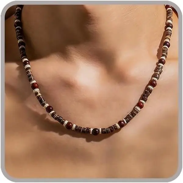 Puka Shell Necklace - Men's Surfer & Beach Necklace with Hawaiian Beaded, Coconut & Conch Seashell Designs -  Heishi & Summer