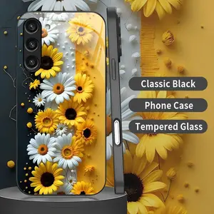 Cottagecore Sunflower Phone Case Aesthetic Yellow Daisy & Floral Black Cover for Galaxy S24 Plus  --975