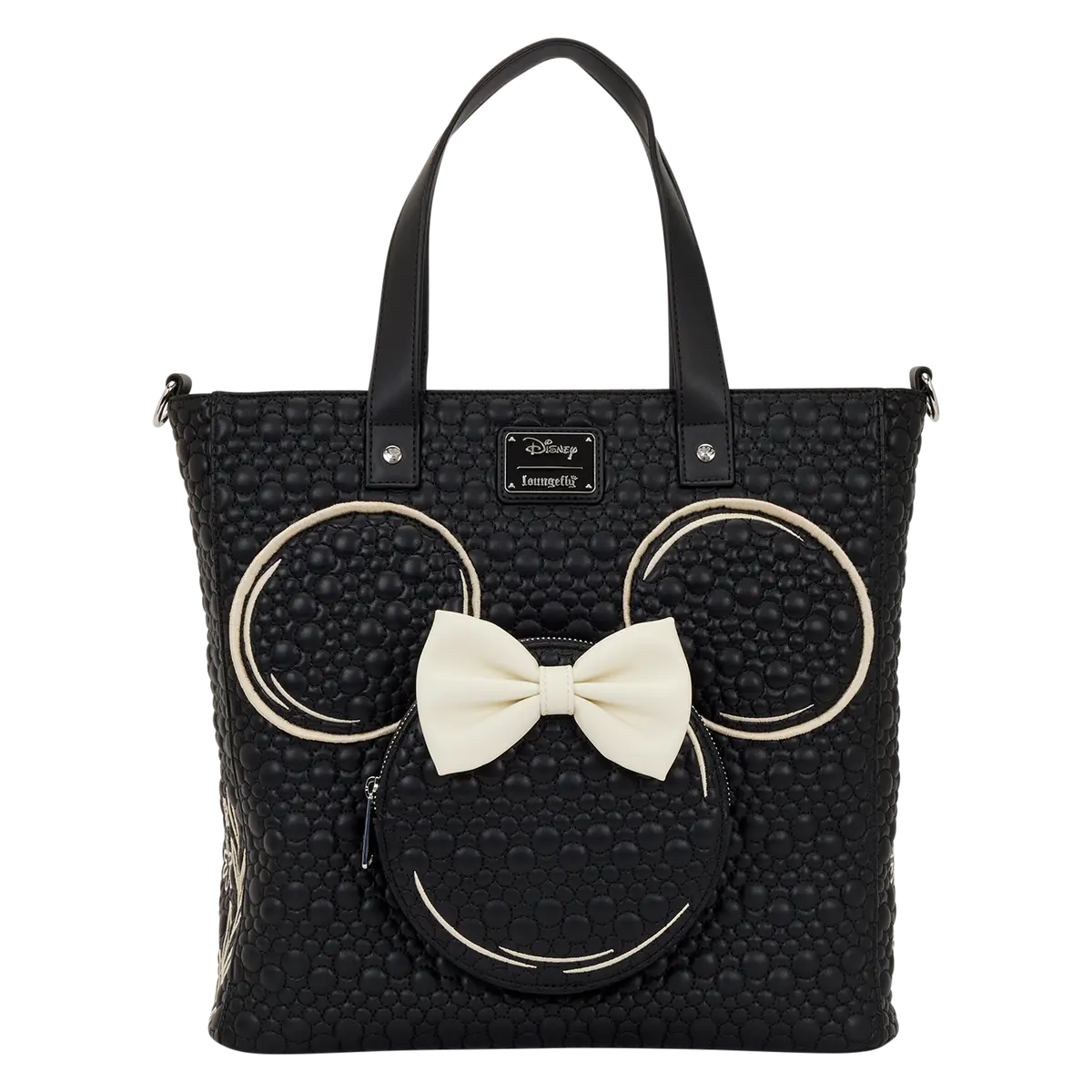 Loungefly Disney Minnie Mouse Artist Sketch Quilted Faux Leather Convertible Backpack Tote with 3D Bow, Minnie Pocket Art, 3D Bow Adds Instant Charm, Backpack Mode For Commutes, Convertible Shape, One Bag
